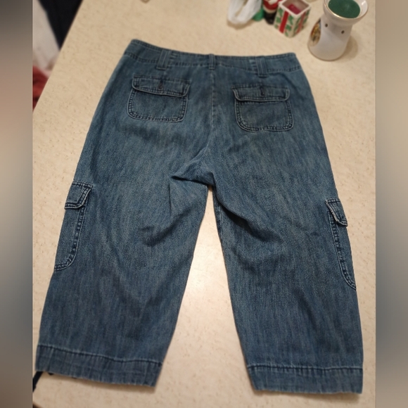 Lee One True Fit Capri Cargo Denim 10 Medium Women's Blue Lower Of The Waist - Picture 2 of 8
